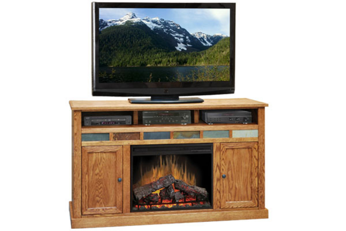 62" Oak Entertainment Unit Fireplace at GardnerWhite