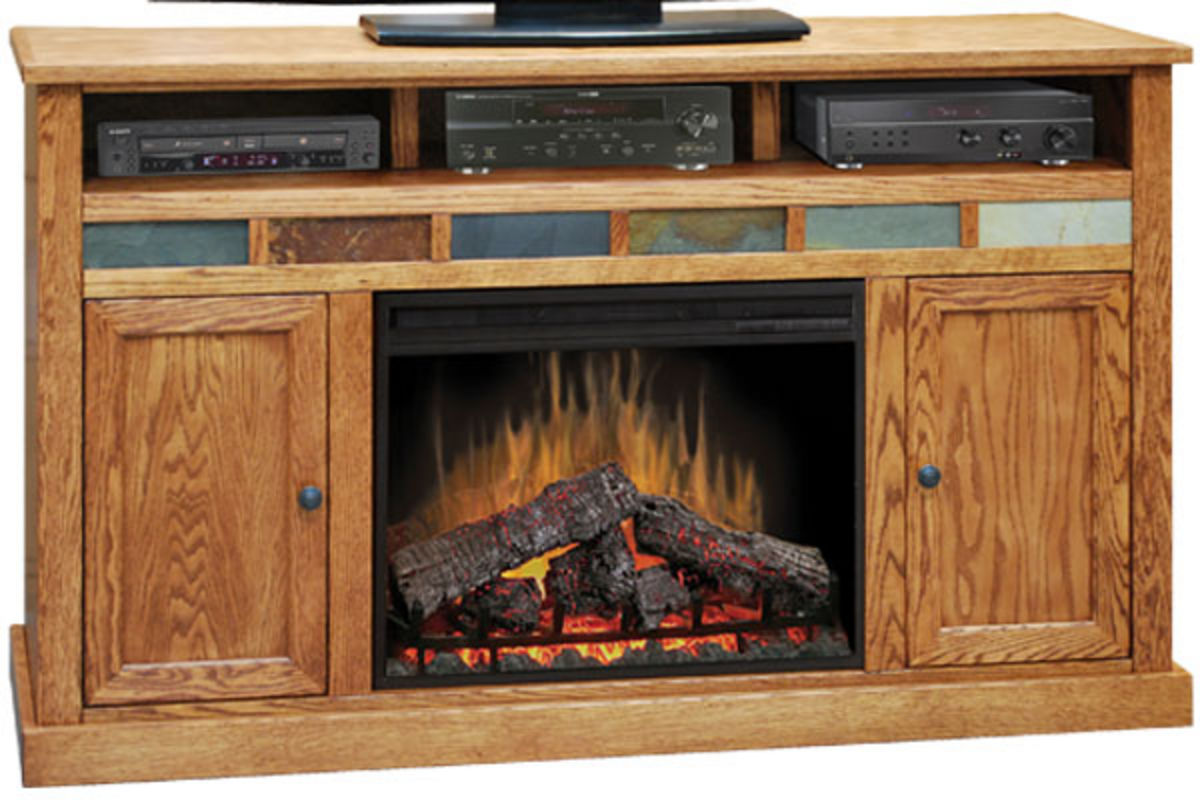 62" Oak Entertainment Unit Fireplace at GardnerWhite