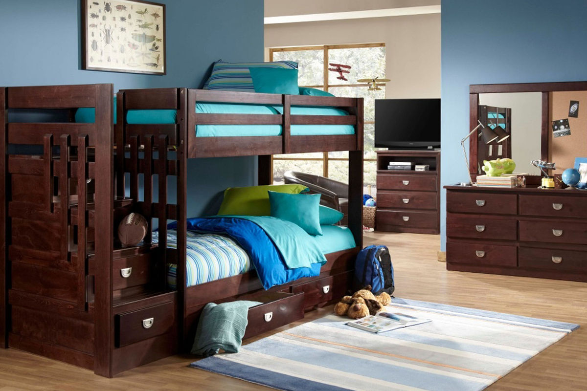 University Twin Stair Storage Bunk Bed with Storage Trundle