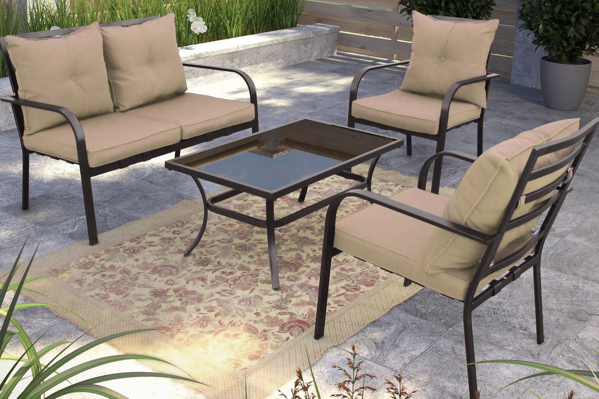 CorLiving 4Piece Taupe Patio Conversation Set at GardnerWhite