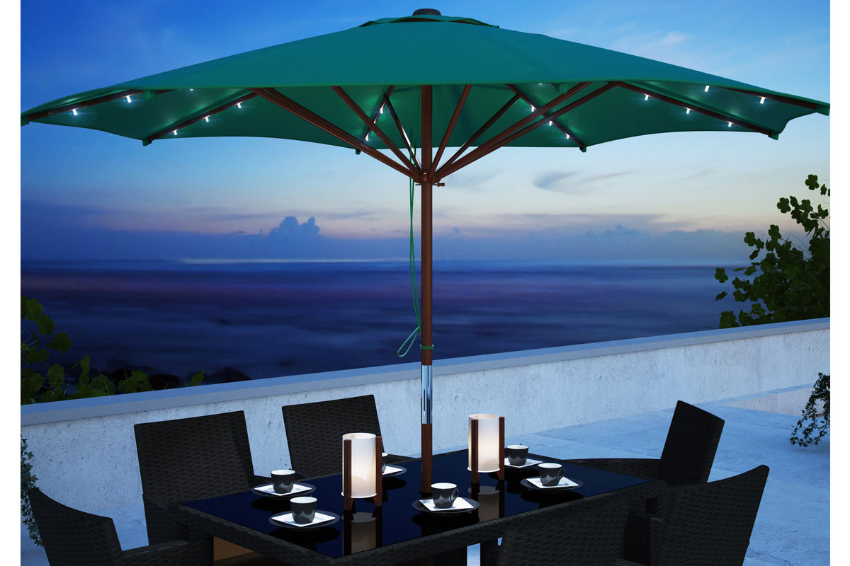 Green Patio Umbrella with Solar Power LED Lights at GardnerWhite