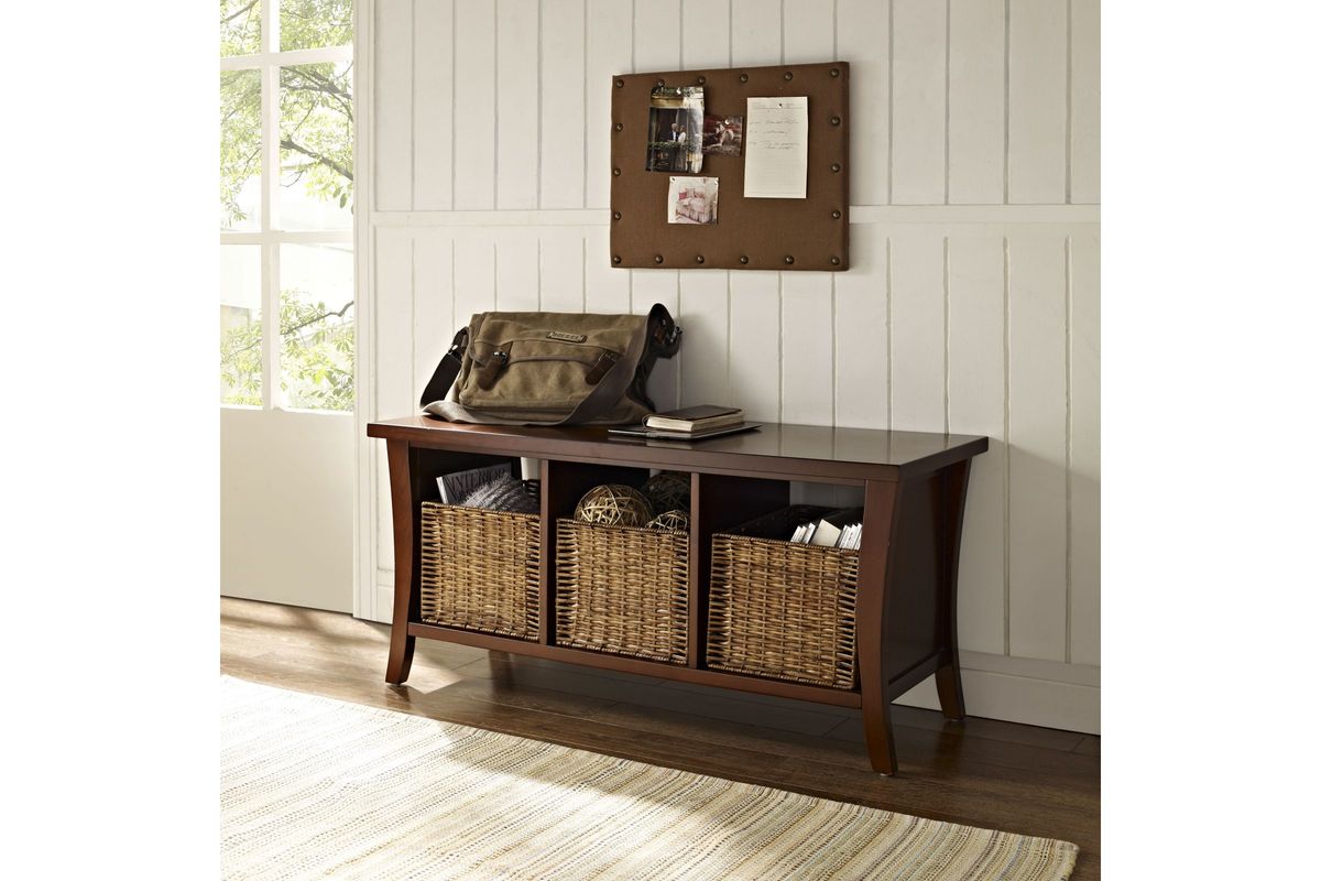 Wallis Entryway Storage Bench in Mahogany by Crosley at GardnerWhite