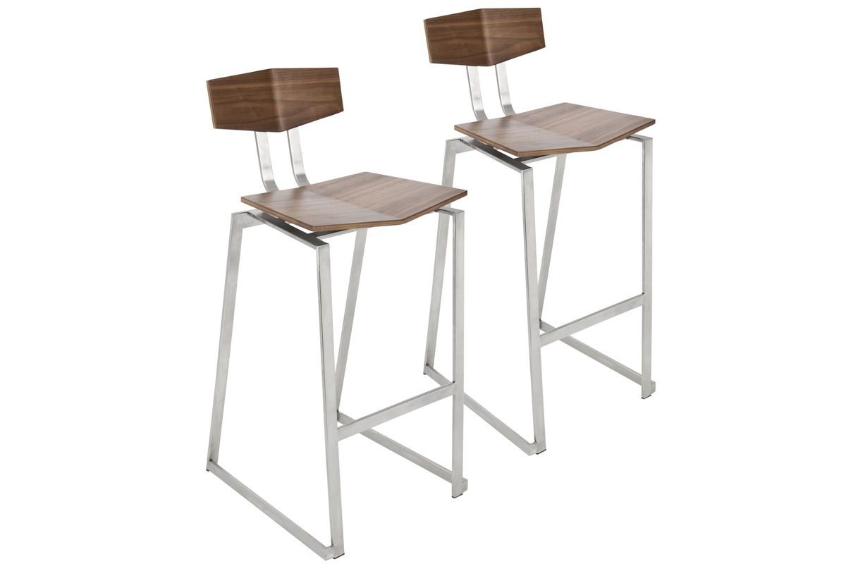 Flight Contemporary Stainless Steel Counter Stool in Walnut Wood Set