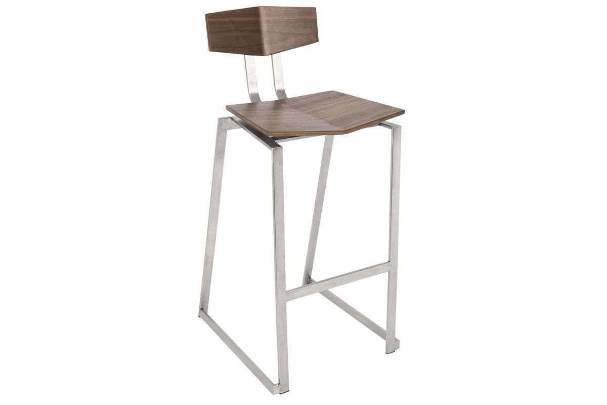 Flight Contemporary Stainless Steel Counter Stool in Walnut Wood Set