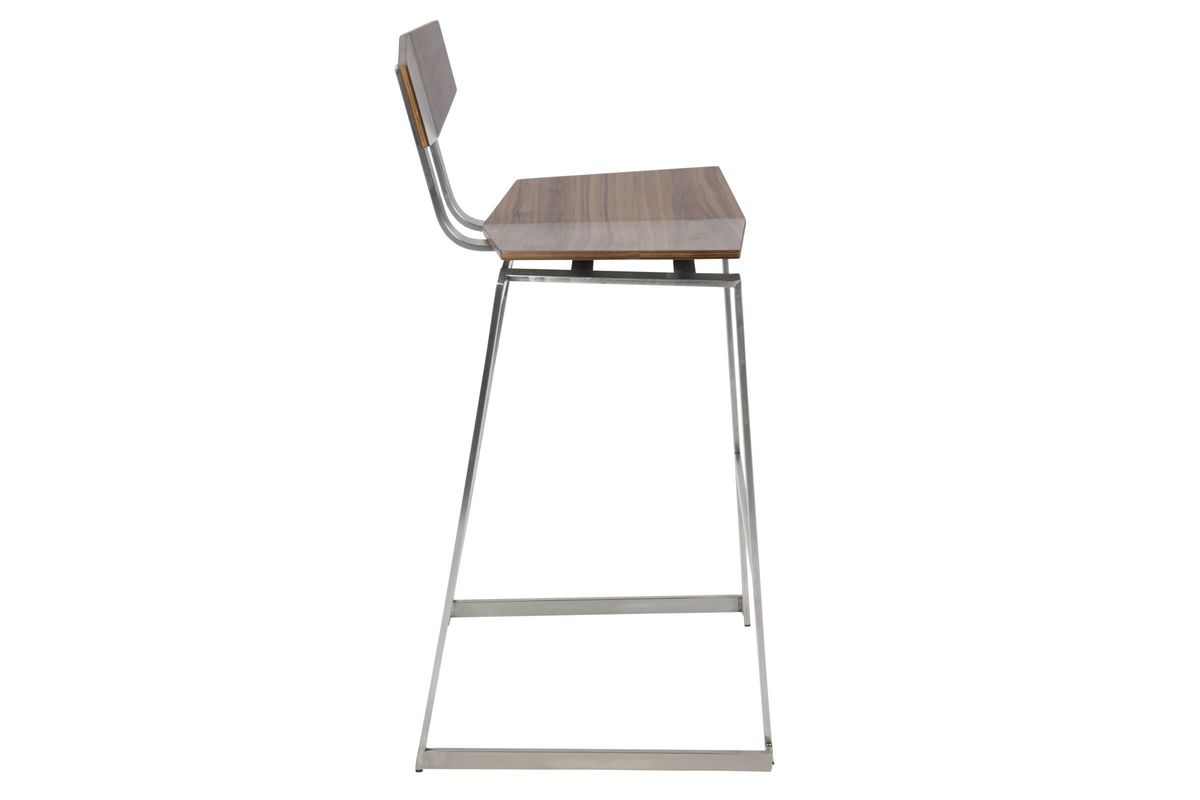 Flight Contemporary Stainless Steel Counter Stool in Walnut Wood Set