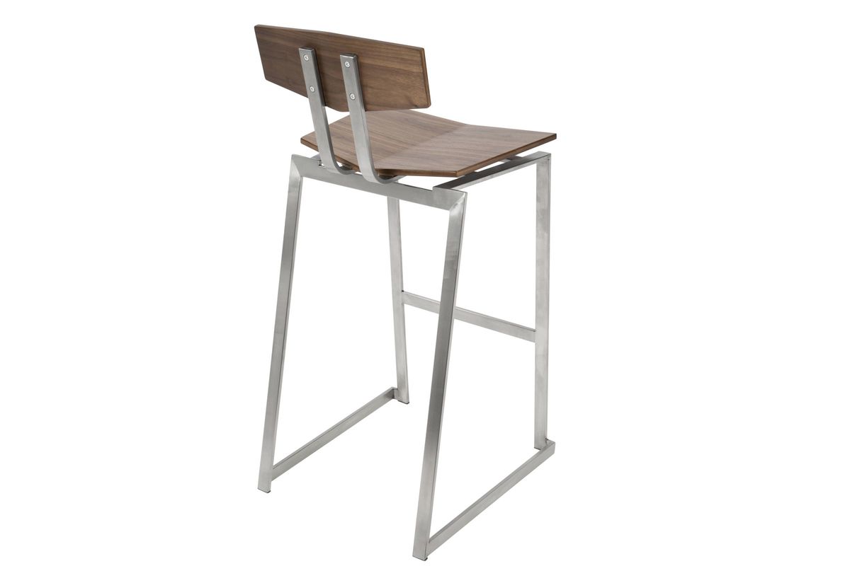 Flight Contemporary Stainless Steel Counter Stool in Walnut Wood Set