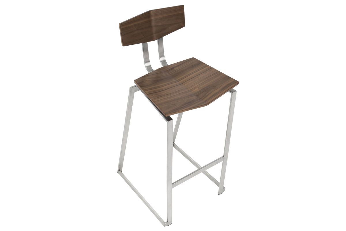 Flight Contemporary Stainless Steel Counter Stool in Walnut Wood Set