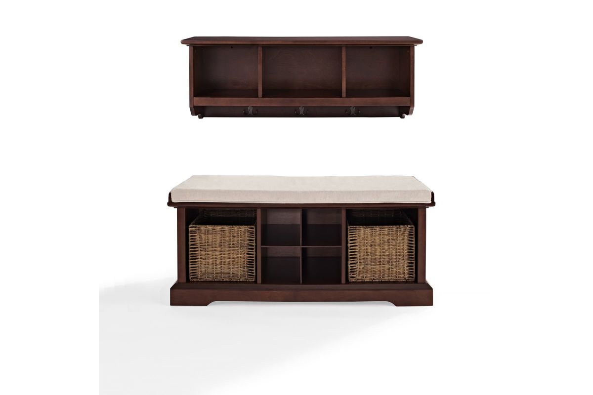Brennan 2 Piece Entryway Bench and Shelf Set in Mahogany by Crosley