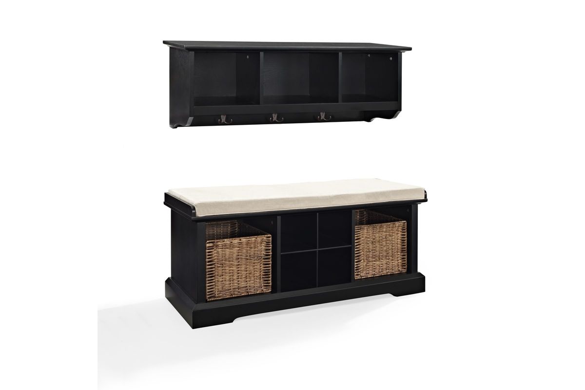 Brennan 2 Piece Entryway Bench and Shelf Set in Black by Crosley