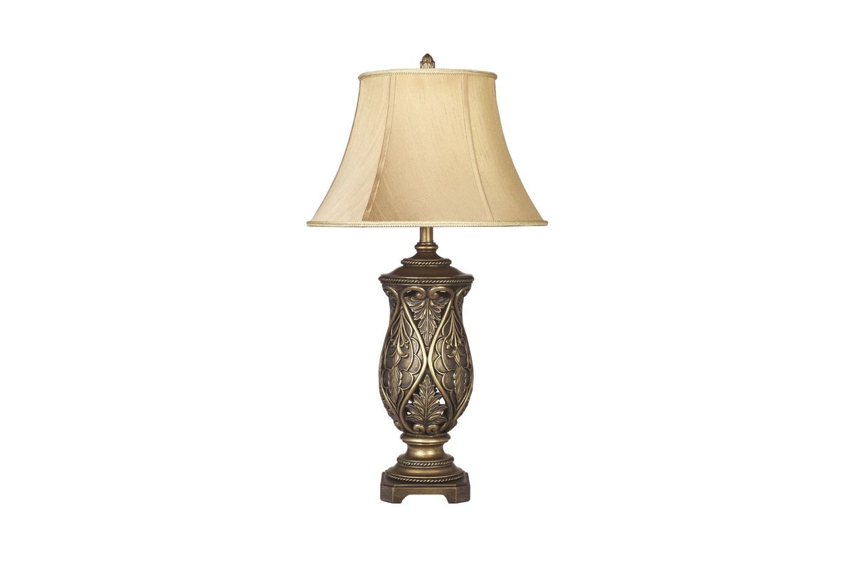 Katarina Poly Table Lamps in Antique Brass Finish by Ashley