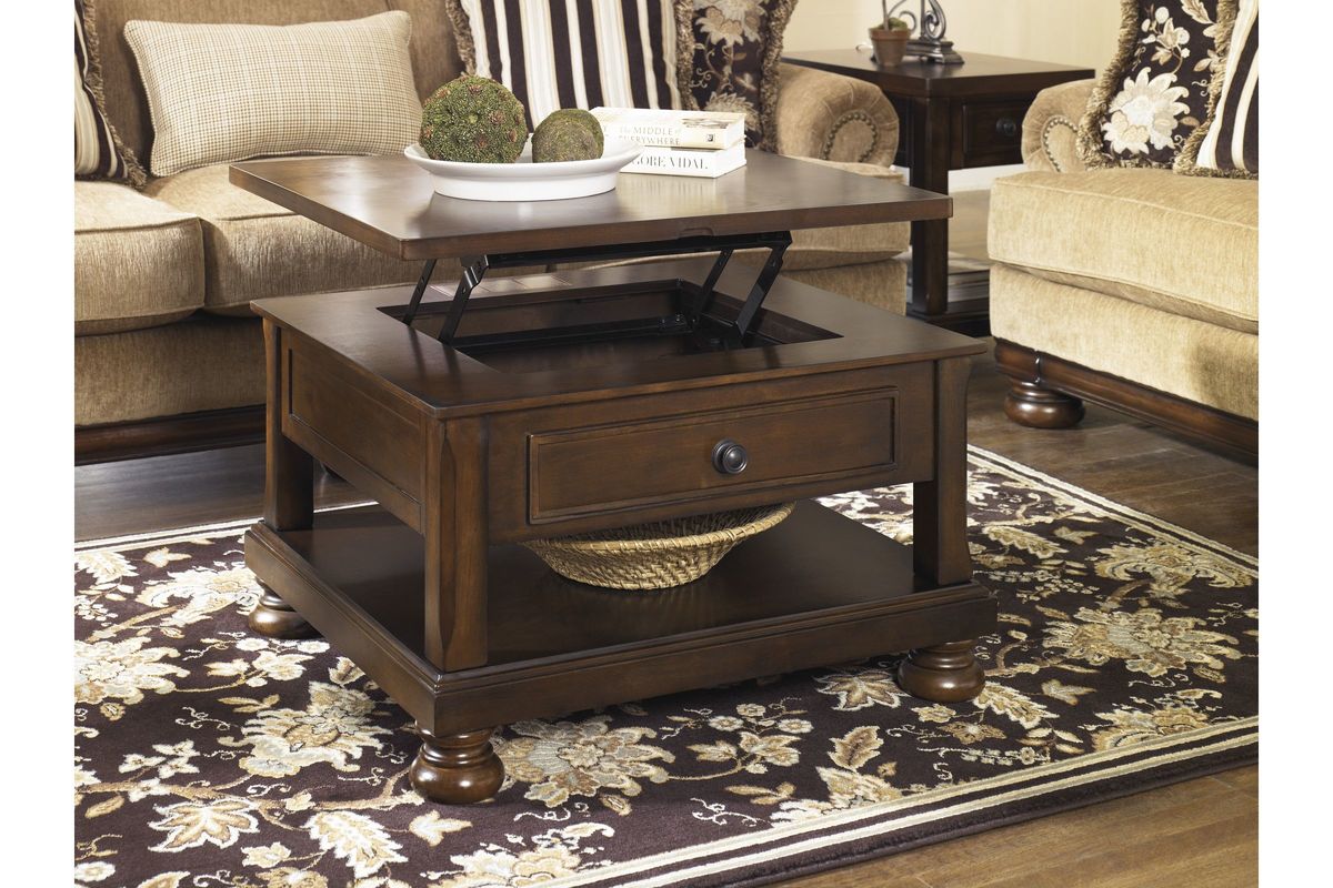 Porter Lift Top Cocktail Table in Rustic Brown by Ashley