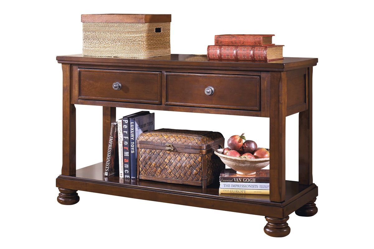 Porter Console Sofa Table in Rustic Brown by Ashley at GardnerWhite
