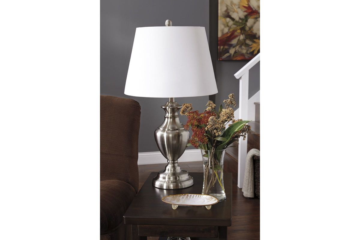Takoda Metal Table Lamps in Brushed Silver Finish by Ashley