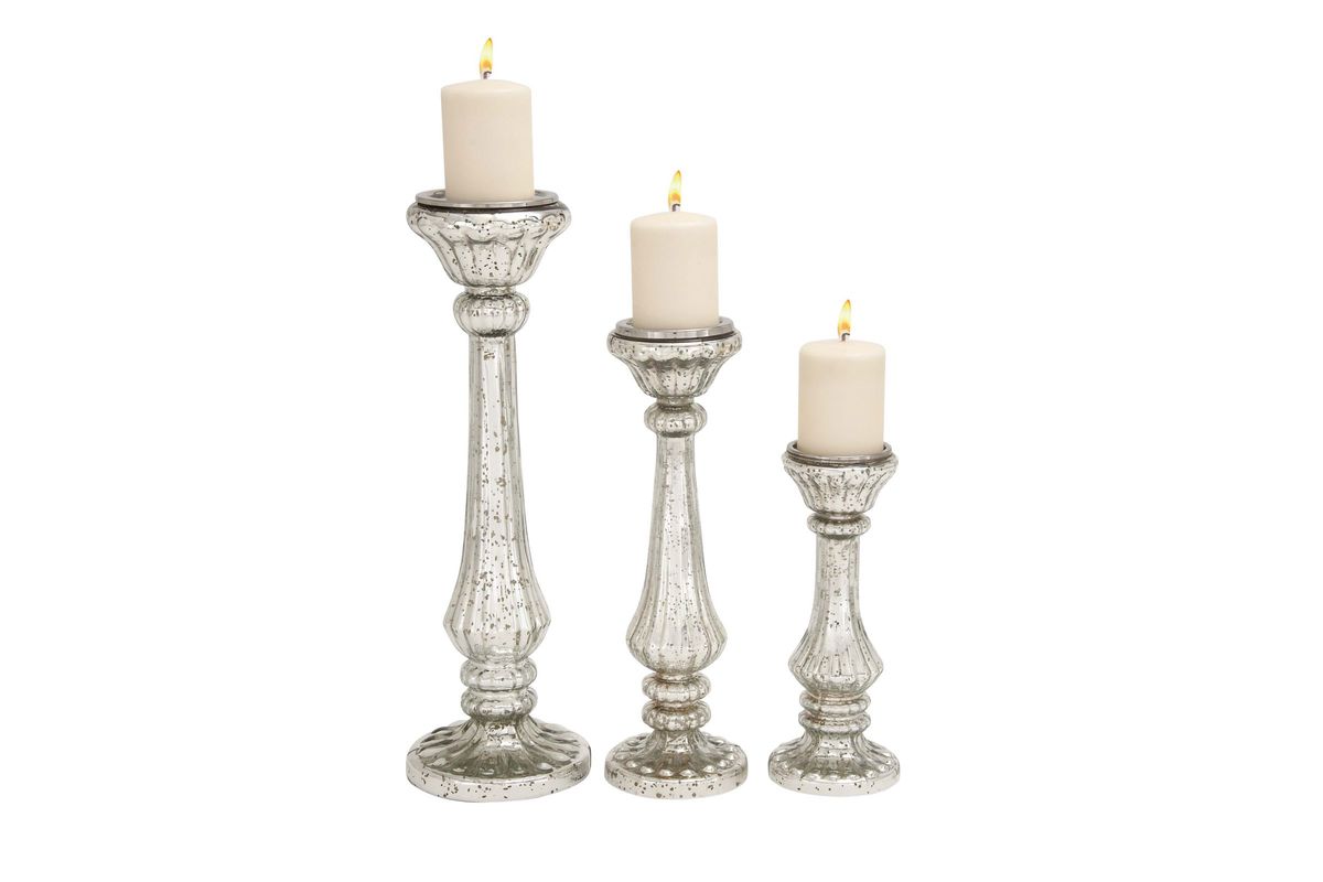 Updated Traditional Pitted Glass Ribbed Teardrop Candle Holders (Set of