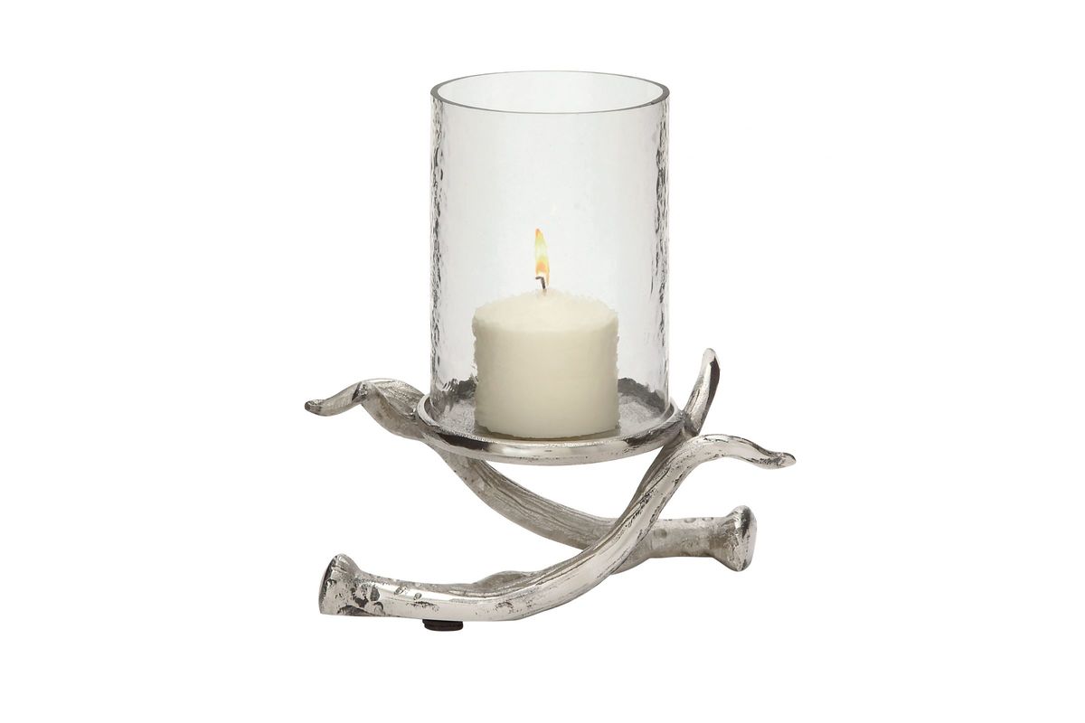 Rustic Elegance Silver Antler Hurricane Candle Holder at GardnerWhite