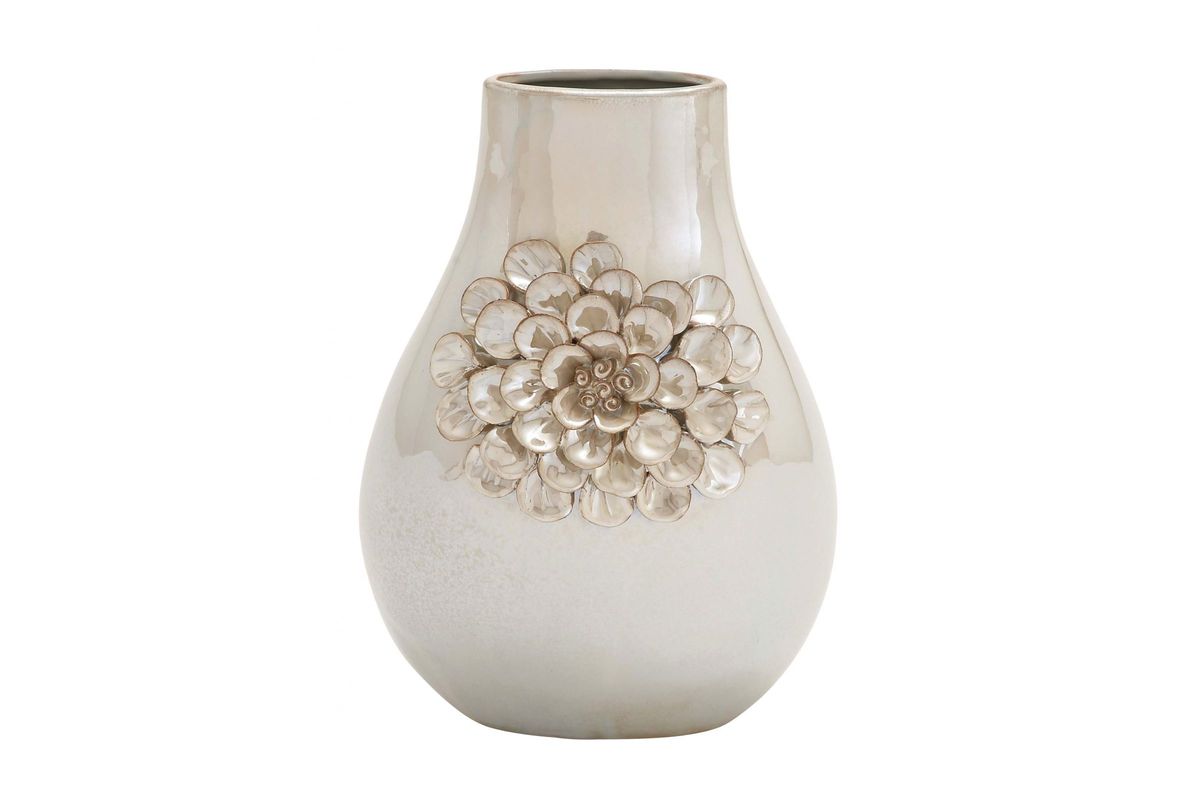 Updated Traditional Ceramic Teardrop Vase with Raised Floral AppliquÃ