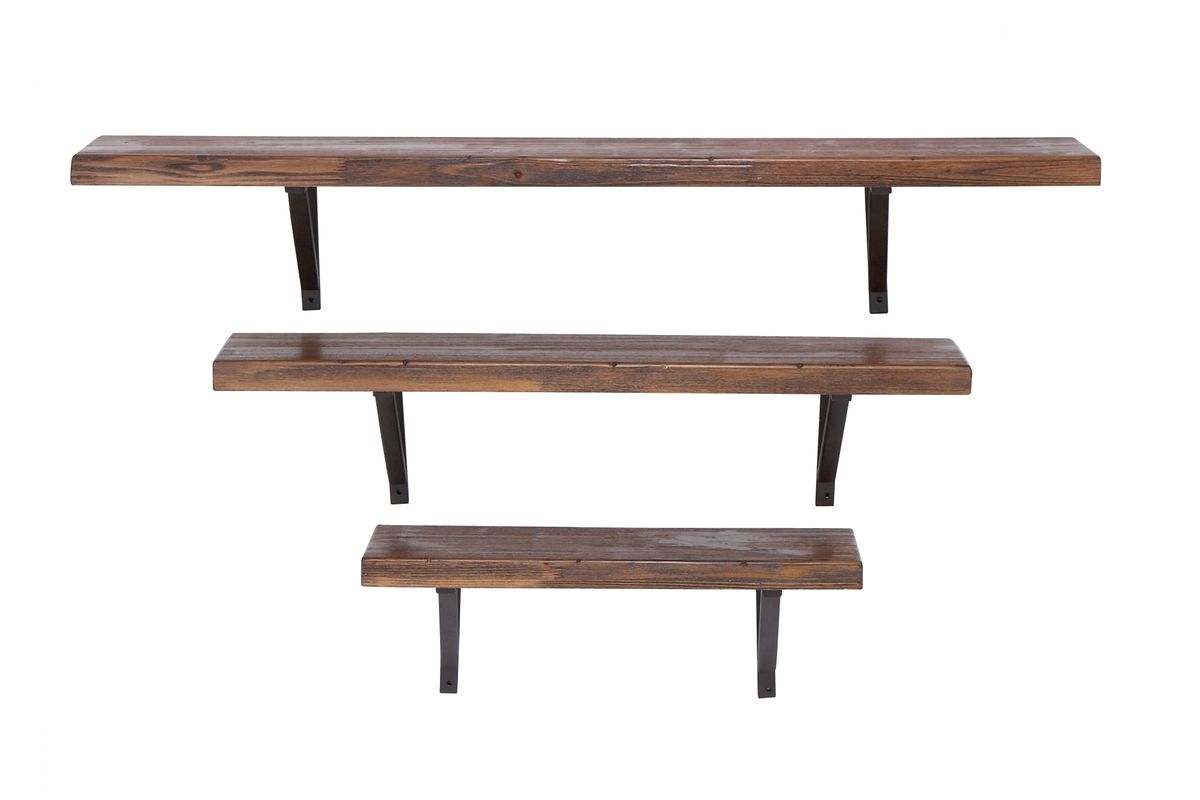 Farmhouse Rustic Wood & Iron Wall Shelves (Set of 3) at GardnerWhite