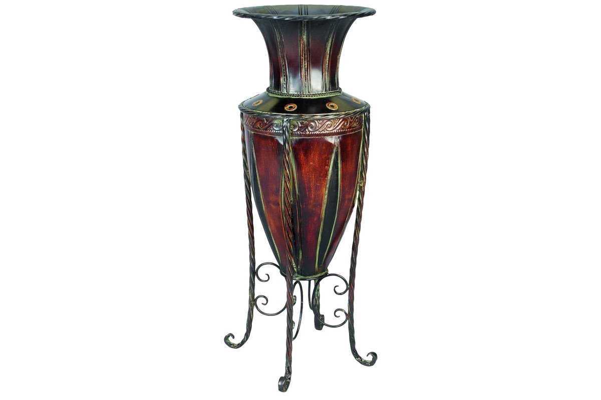 Old World Charm Iron Metal Brass Vase Stand in Polished Bronze