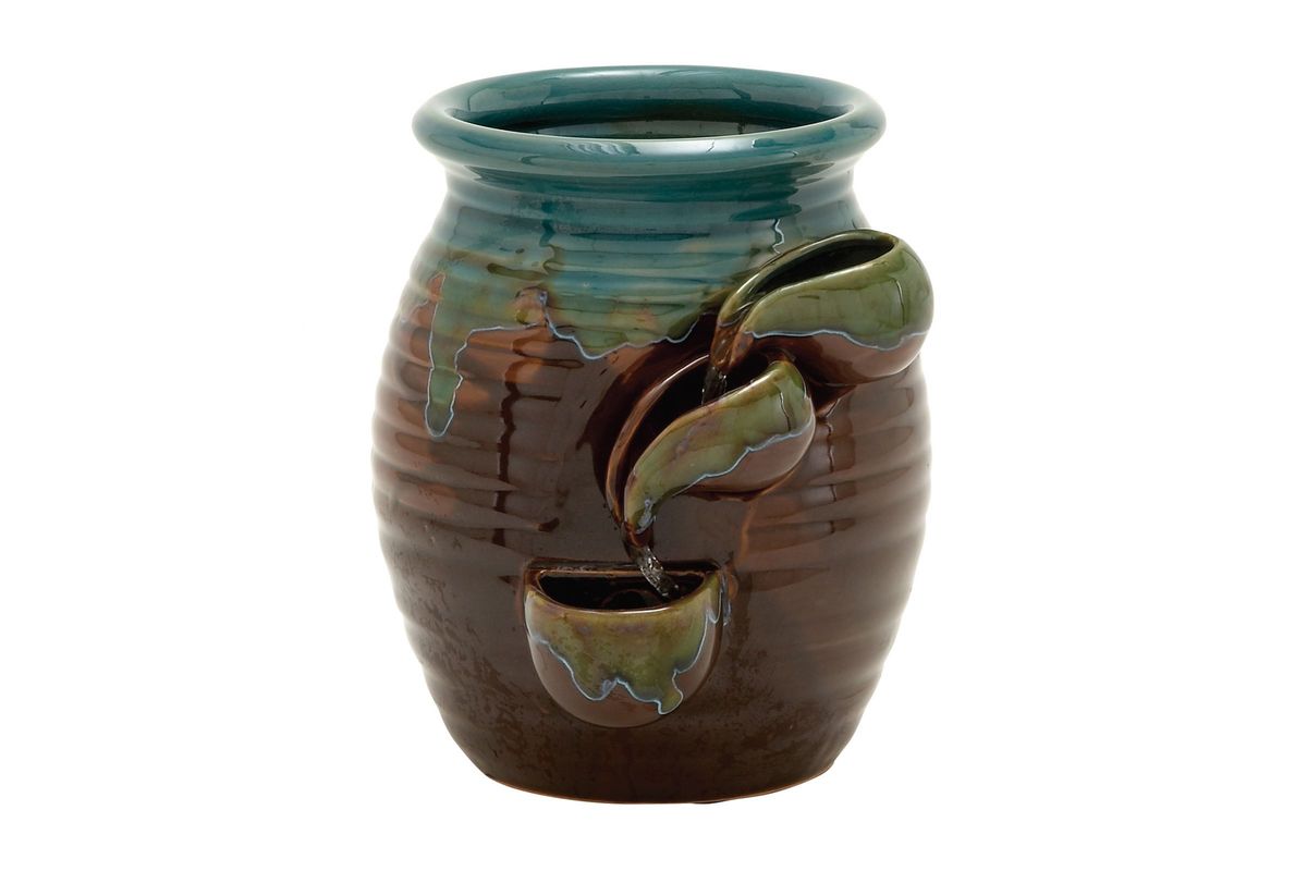 Great Outdoors Rustic Ceramic Water Jug Fountain in Aquamarine & Brown