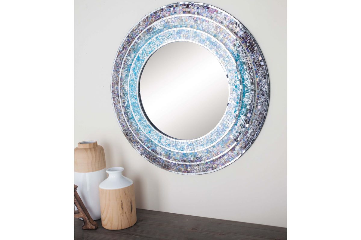 Modern Reflections 30" Round Mosaic Wall Mirror in Turquoise by UMA