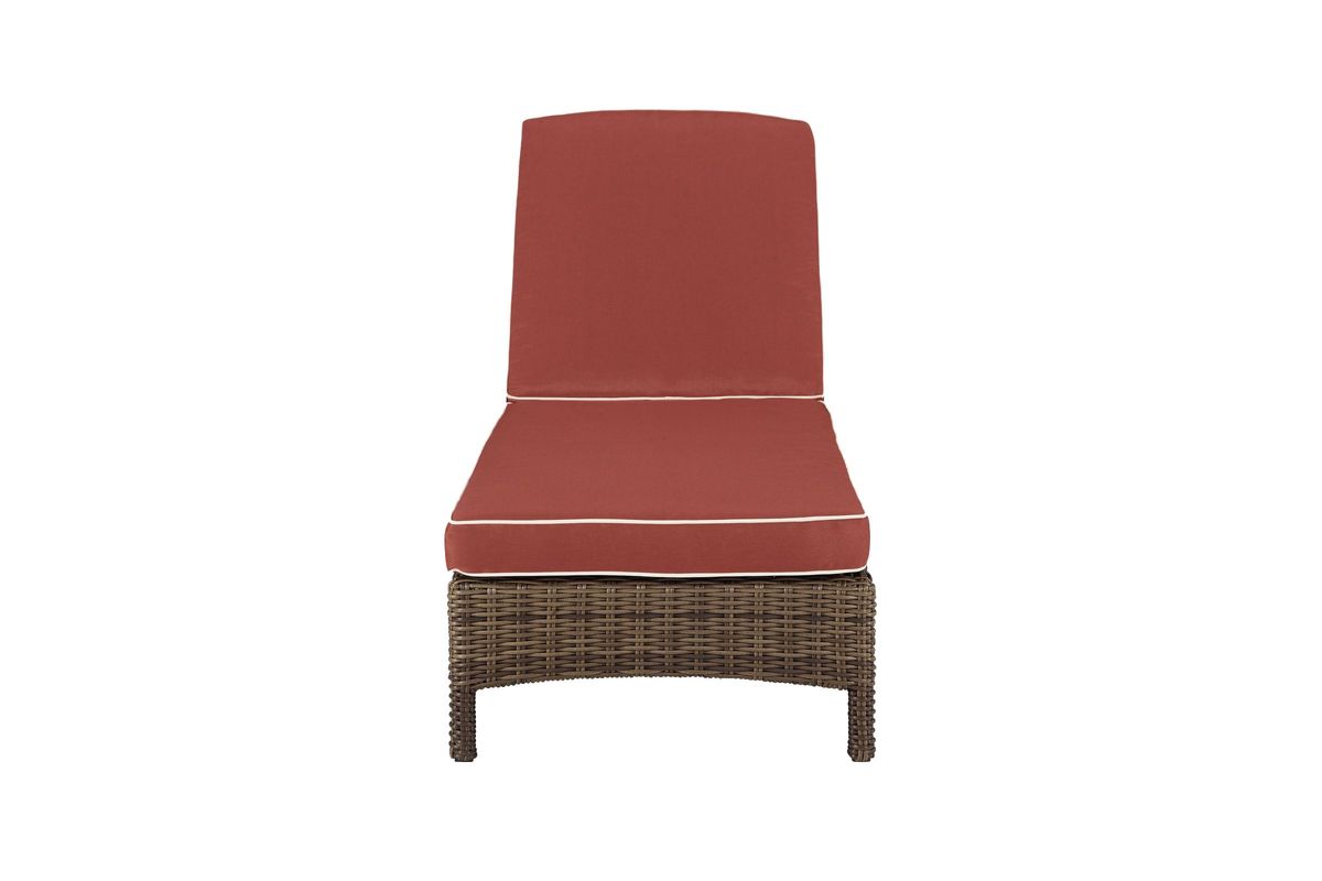 Bradenton Chaise Lounge in Weathered Brown Wicker with Sangria Cushions