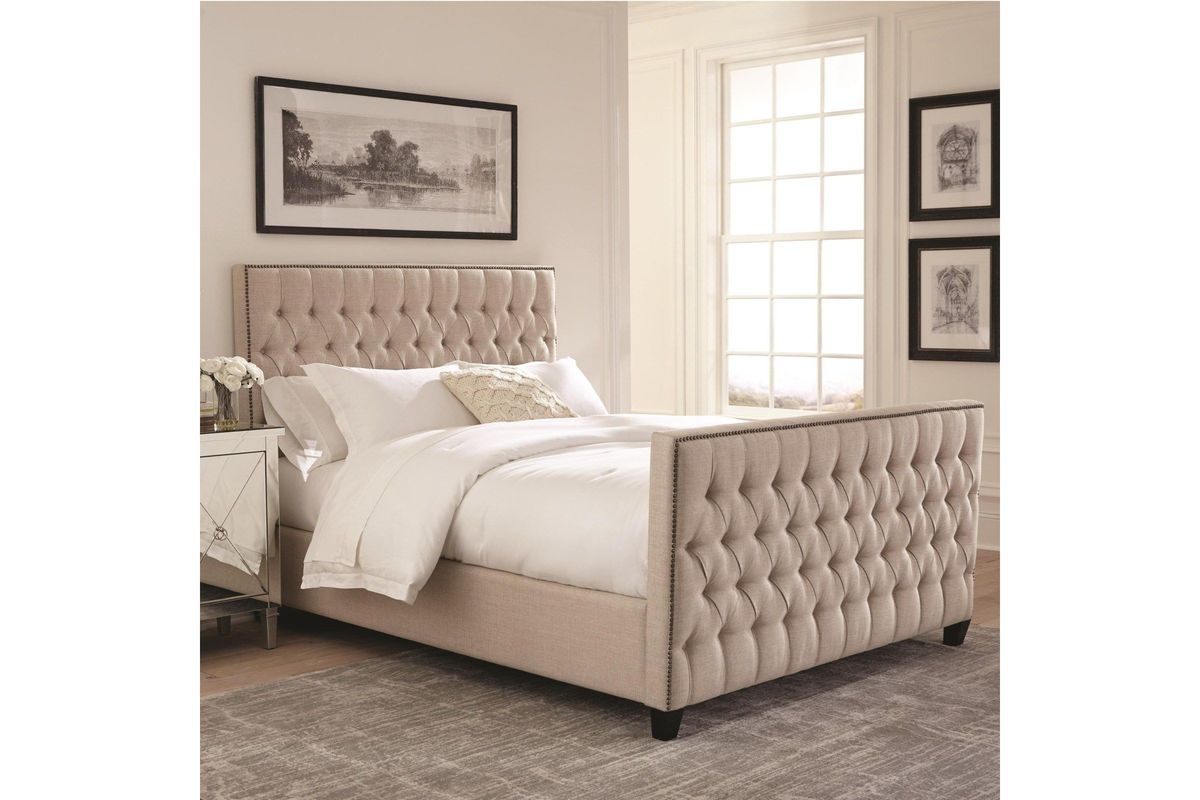 Scott Living Saratoga Oatmeal Upholstered Queen Bed at GardnerWhite
