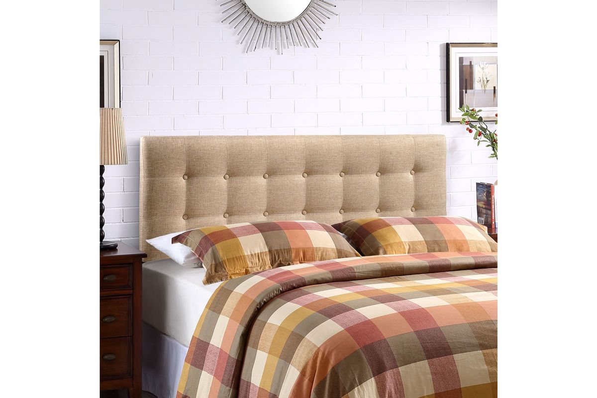 Emily Full Upholstered Fabric Headboard in Beige by Modway