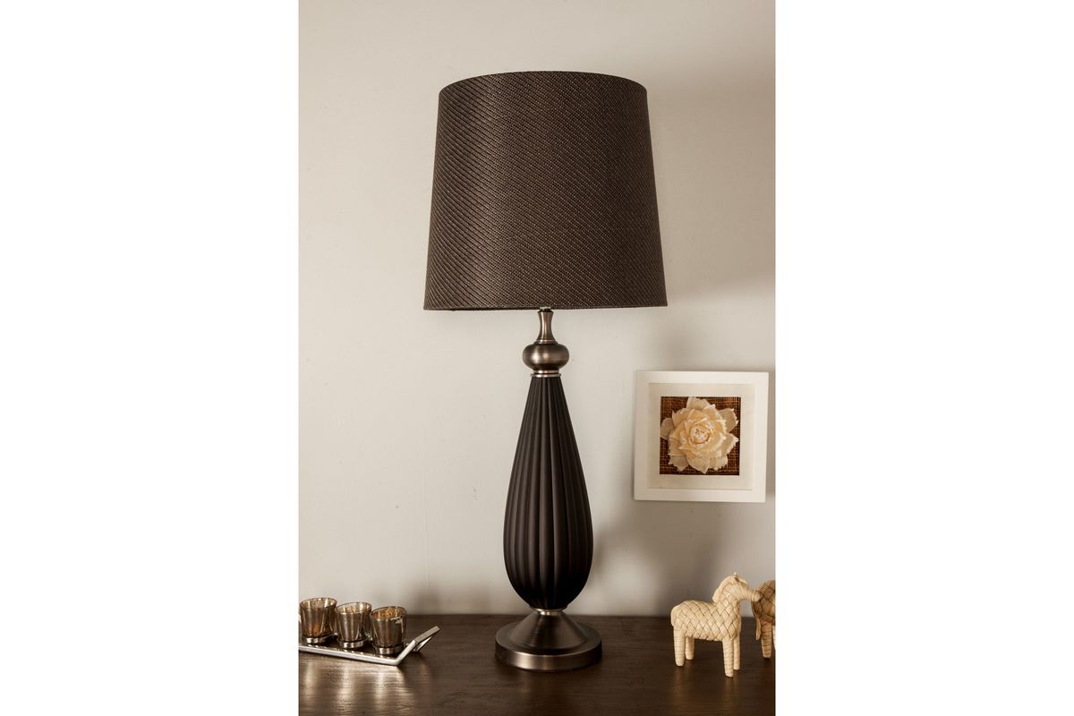 Modern Matte Black Iron Table Lamp with Linen Drum Shade