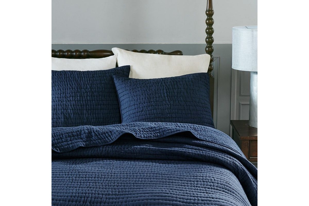 Serene King Cotton Hand Quilted Coverlet Set in Blue by Madison Park