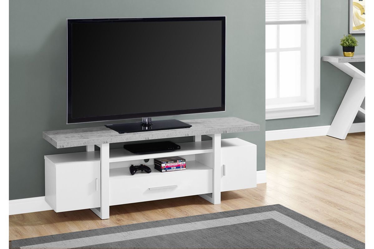 White Faux Cement TV Stand by Monarch at Gardner-White