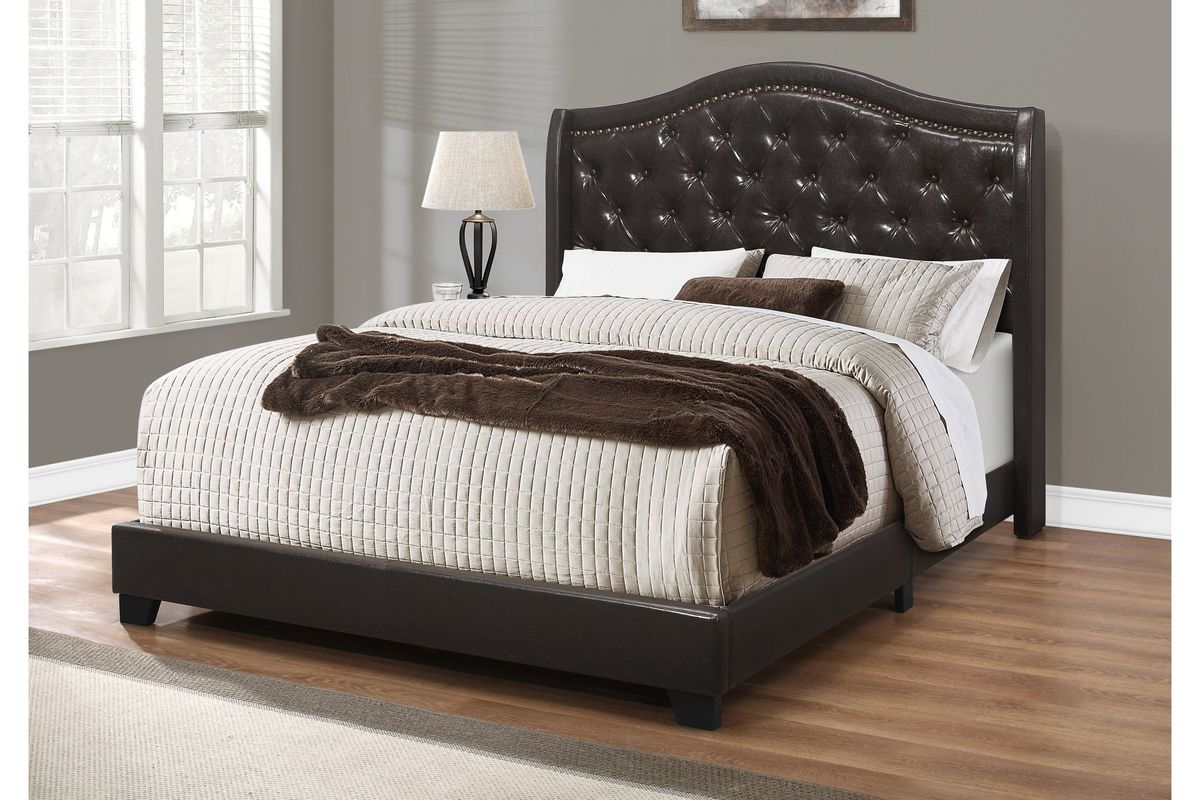 Brown Faux Leather Queen Bed with Nailhead by Monarch at GardnerWhite