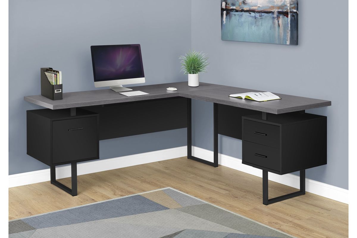 Black and Grey Extra Long Corner Computer Desk by Monarch