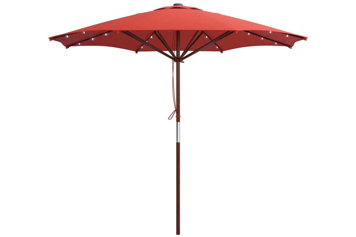 Red Patio Umbrella with Solar Power LED Lights at GardnerWhite
