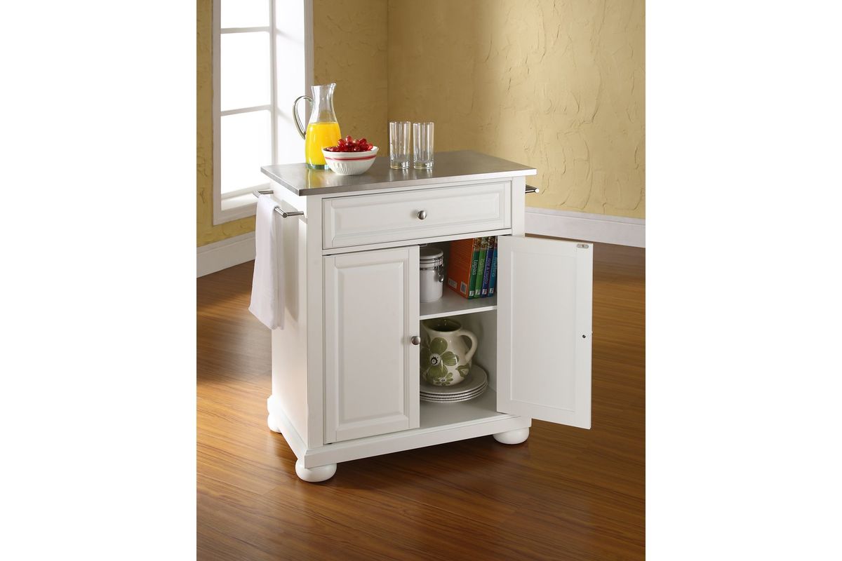 Alexandria Stainless Steel Top Portable Kitchen Island in White by Crosley
