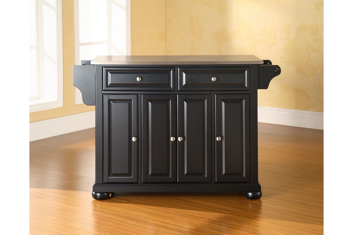 Alexandria Stainless Steel Top Kitchen Island in Black by Crosley Black Kitchen Island With Stainless Steel Top