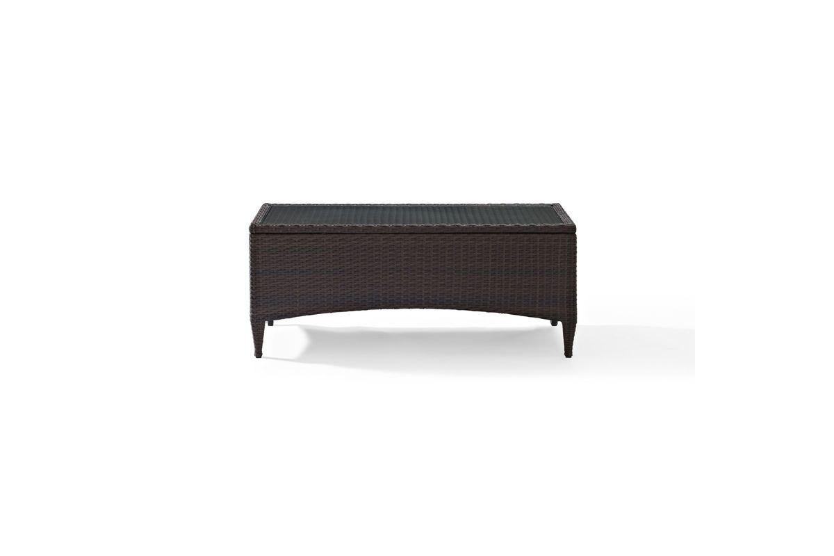 Kiawah Outdoor Glass Top Coffee Table in Brown Wicker by Crosley