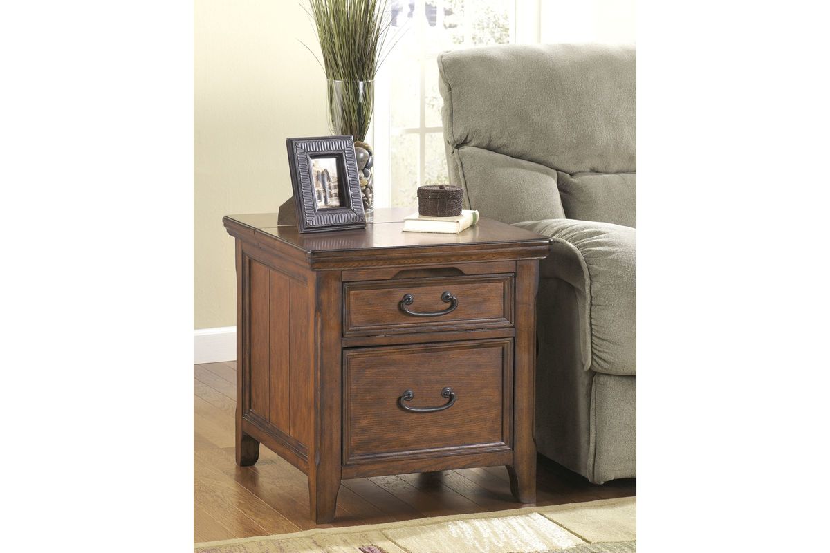 Woodboro Media End Table in Dark Brown by Ashley at GardnerWhite