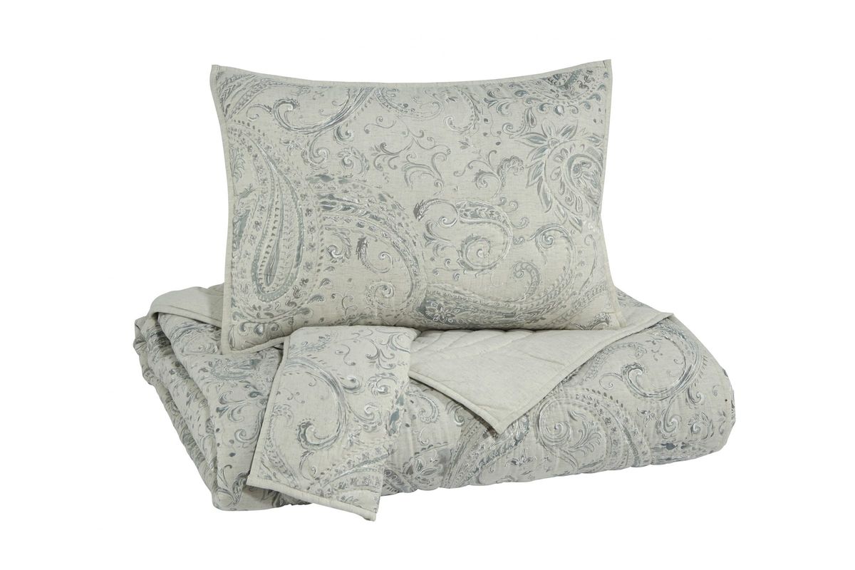 Darcila Queen Coverlet Set In Sage Green And Cream By Ashley