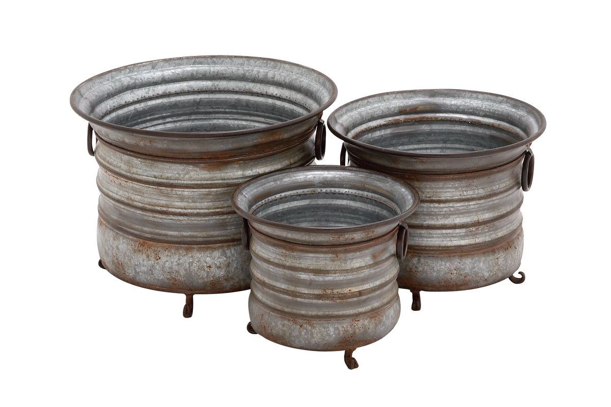 Rustic Distressed Galvanized Planters (Set of 3) at GardnerWhite