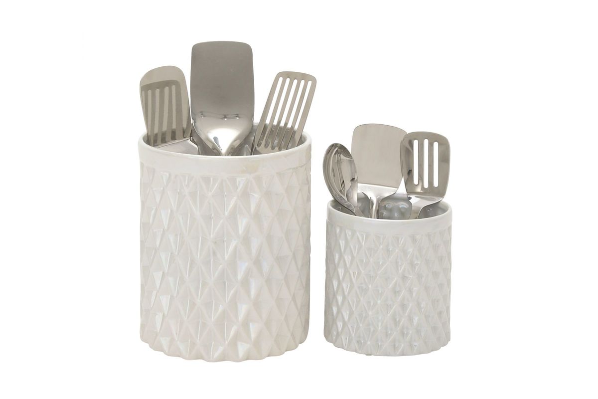 Kitchen Cupboard Ceramic Utensil Jars in White (Set of 2)