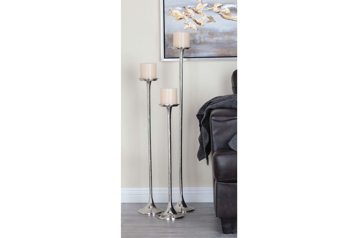 Modern Reflections Aluminum FloorStanding Candle Holders (Set of 3) in