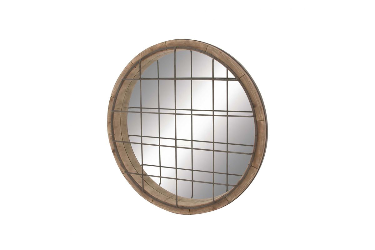Farmhouse Rustic 48" Round Wire Cage Wall Mirror by UMA