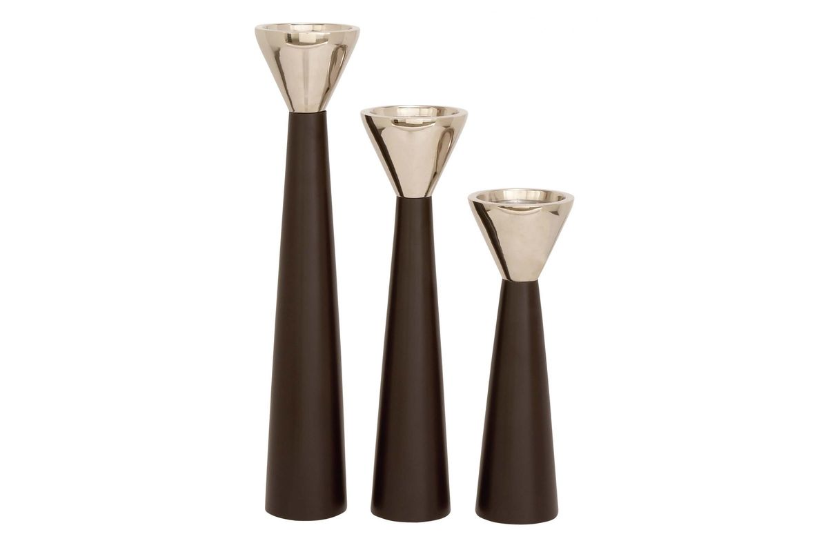 New Traditional ConeShaped Candle Holder (Set of 3) in Dark Brown