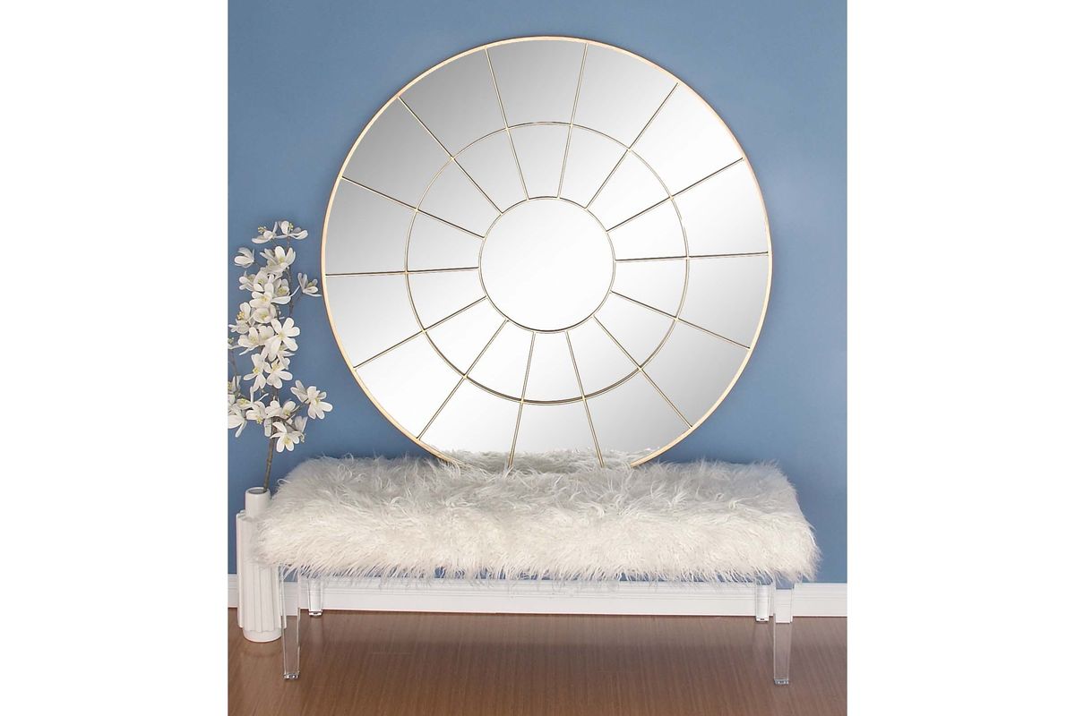 Modern Reflections Round Geometric Paneled Wall Mirror in Gold by UMA