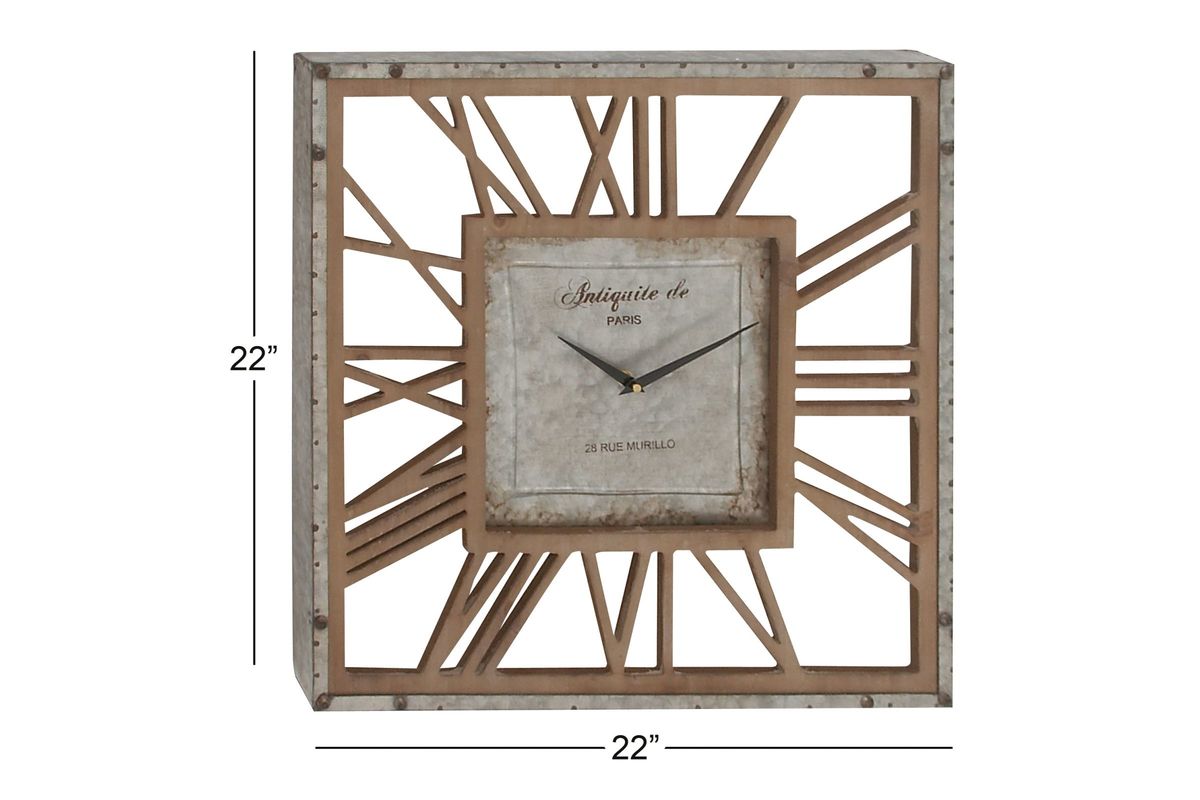 Rustic Reflections 22" Square Metal Wall Clock at GardnerWhite