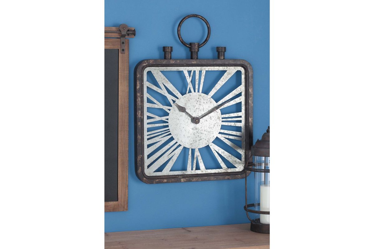 Rustic Reflections 27" Square Metal Wall Clock at GardnerWhite