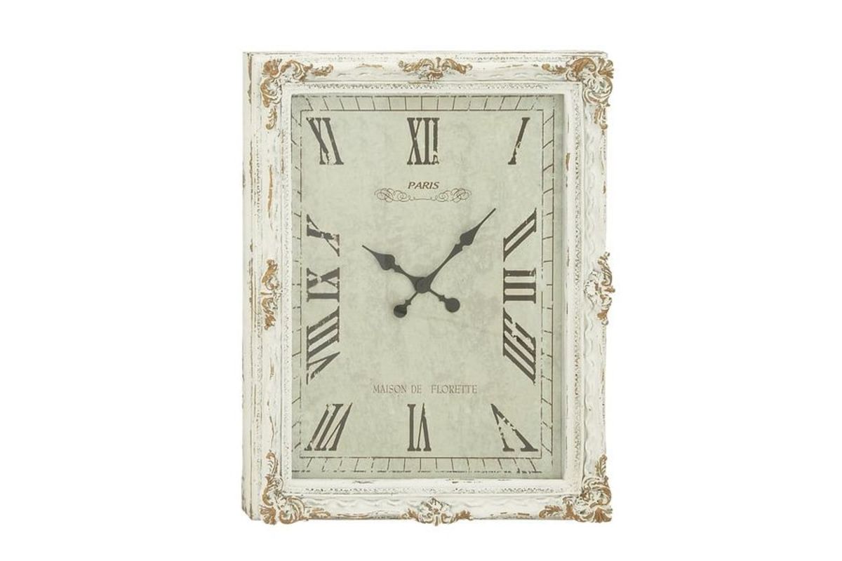 Rustic Elegance Rectangular Whitewashed Wall Clock at GardnerWhite