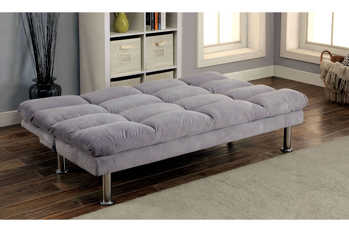 Sina Plush Tufted Pillow top Microfiber Futon in Grey at GardnerWhite